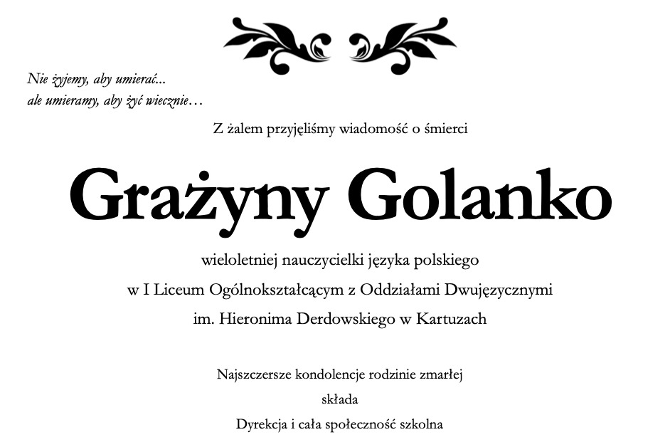 Z wyrazami głębokiego smutku